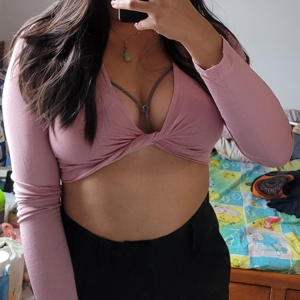 F21 large pink twist front crop top